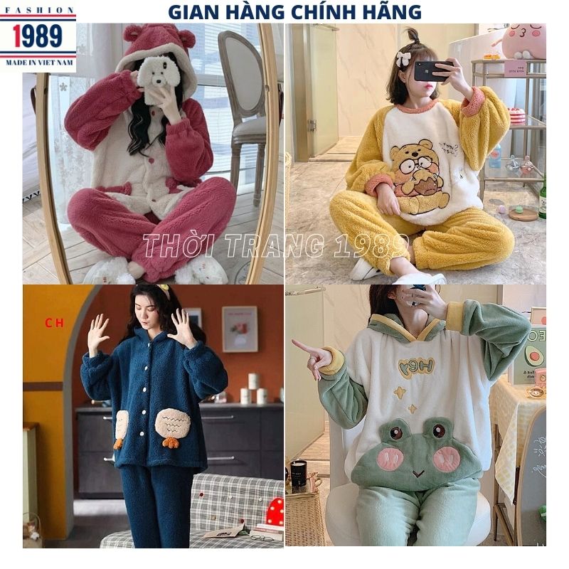 Bộ đồ ngủ vải nhung san hô dày dặn in hình gấu dễ thương phong cách Hàn  Quốc thời trang mùa đông cho nữ | Shopee Việt Nam