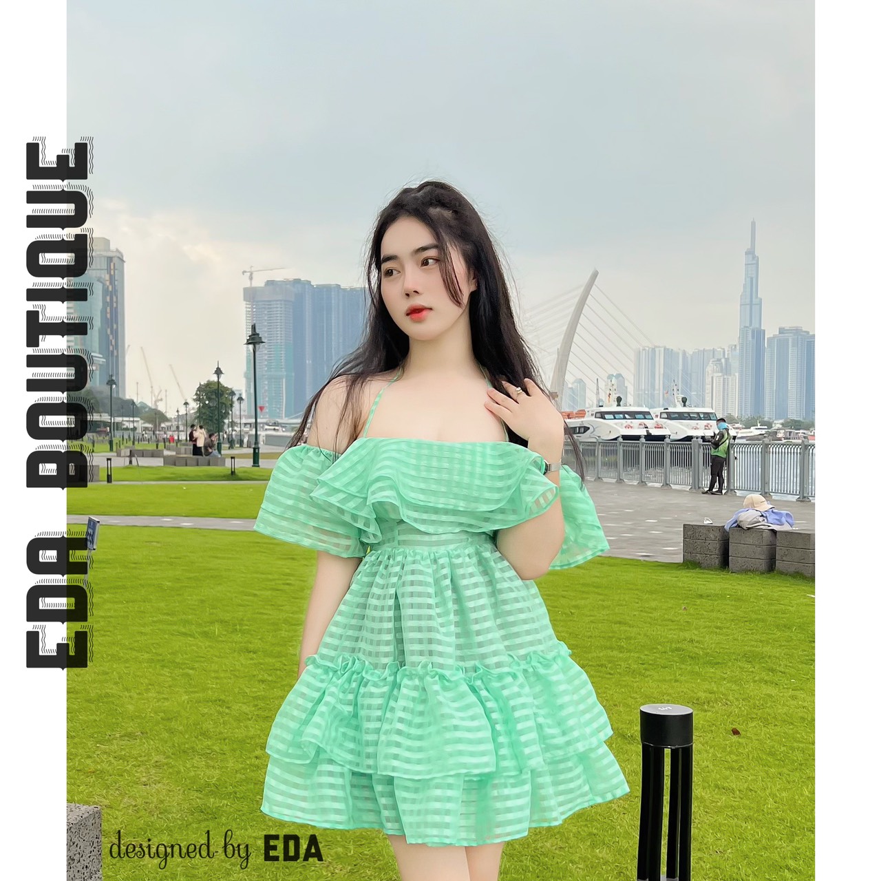 Đầm babydoll bèo 2 tầng , đầm nữ trễ vai sang chảnh tiểu thư , freeszie