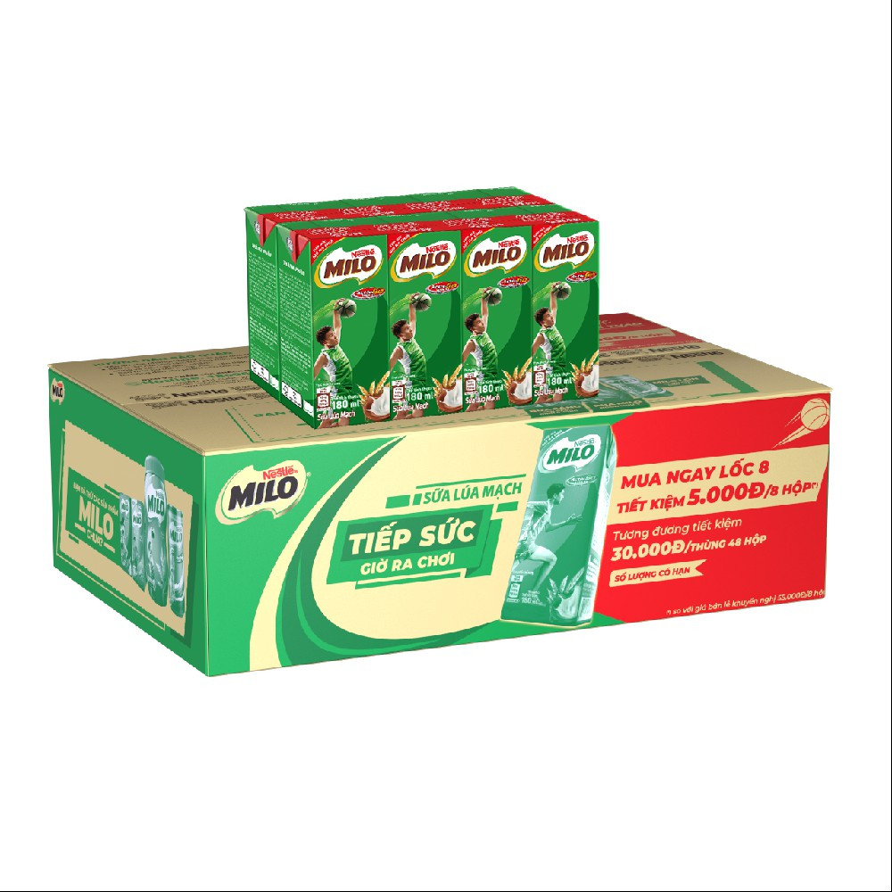 [Date 2.2024] Thùng 48 Hộp Sữa MILO lúa mạch 180ml