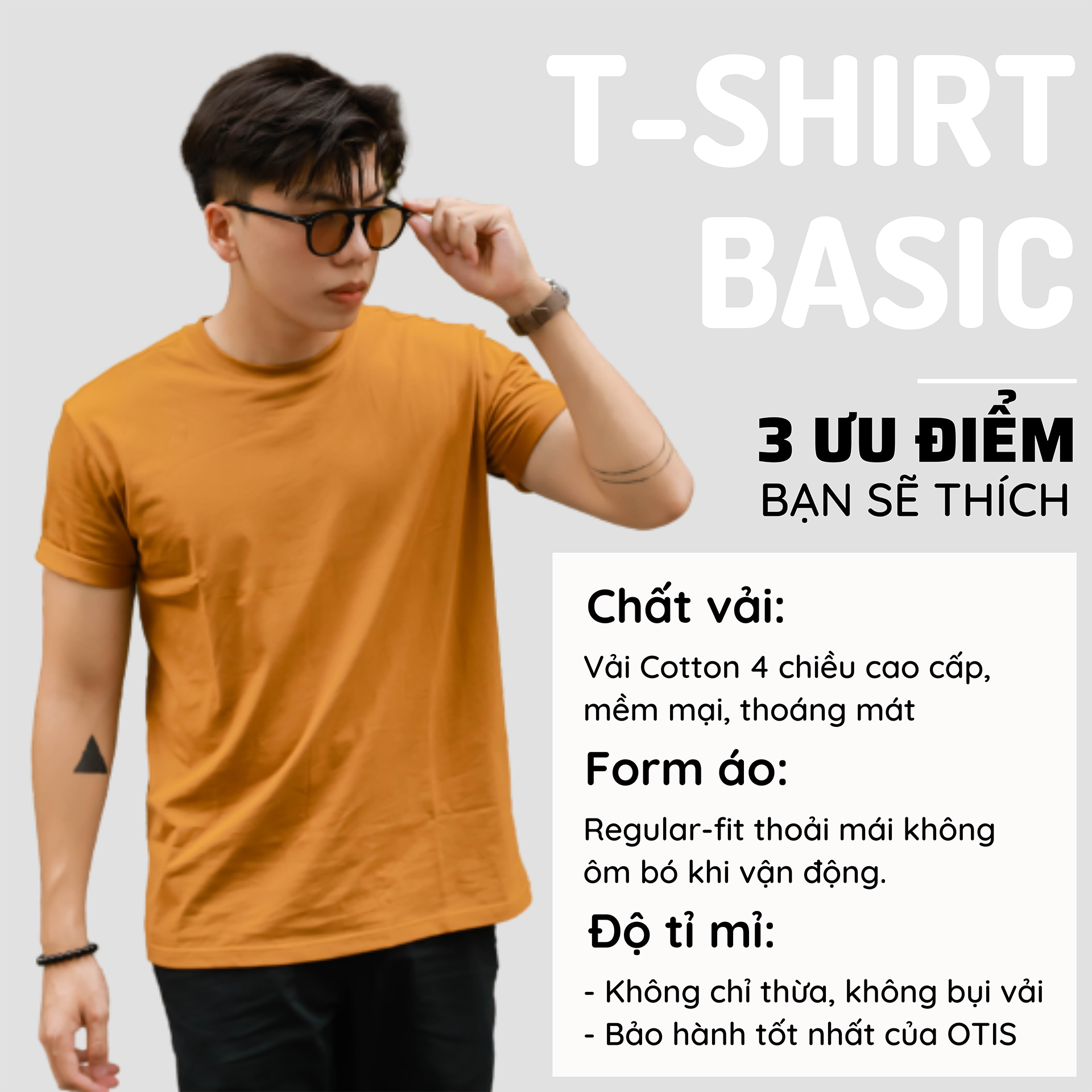 Áo thun nam cổ tròn BASIC vải Cotton 4 chiều, co giãn, dày dặn, form regular fit - OTIS
