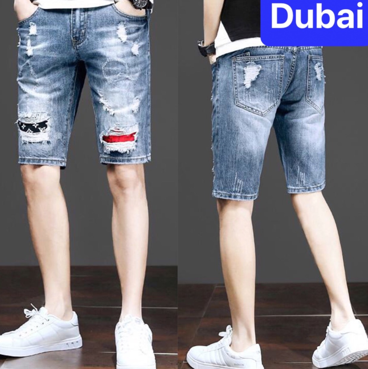 QUẦN SHORT SỌT LỬNG JEAN NAM CHẤT BÒ XANH ỐNG RỘNG LÓT VẢI ĐỎ ĐEN XÌ TEEN VIP HOT HÀN QUỐC CAO CẤP DB-956 - DUBAI FASHION