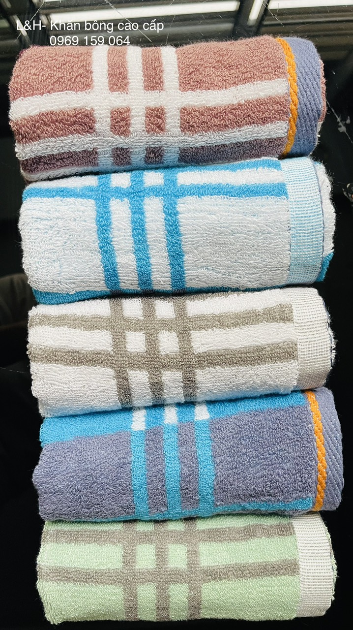 Khăn mặt cotton kẻ đổi ô Tân Thịnh, KT 30x50cm