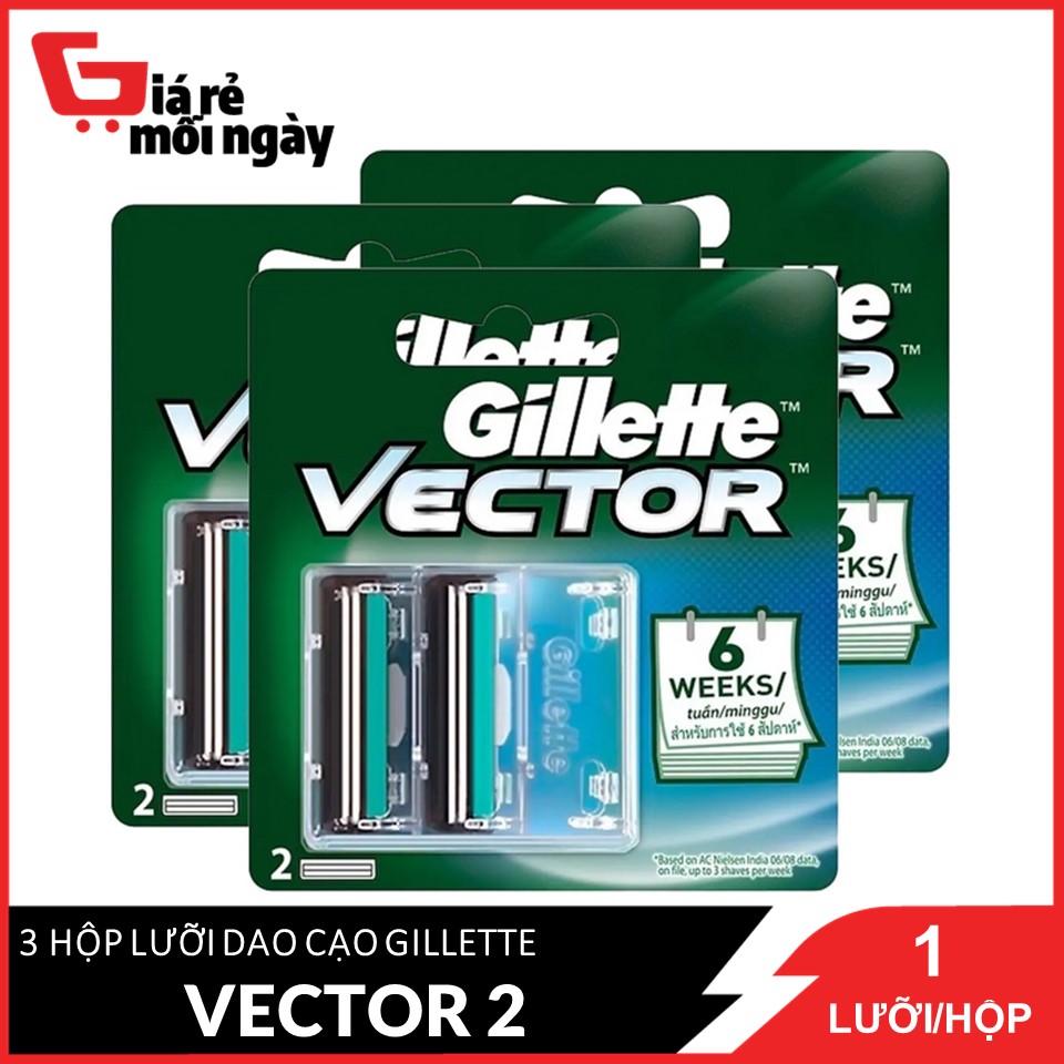 [HCM ship 2h] Combo 3 Dao Cạo Gillette Vector Vỉ 2 Lưỡi