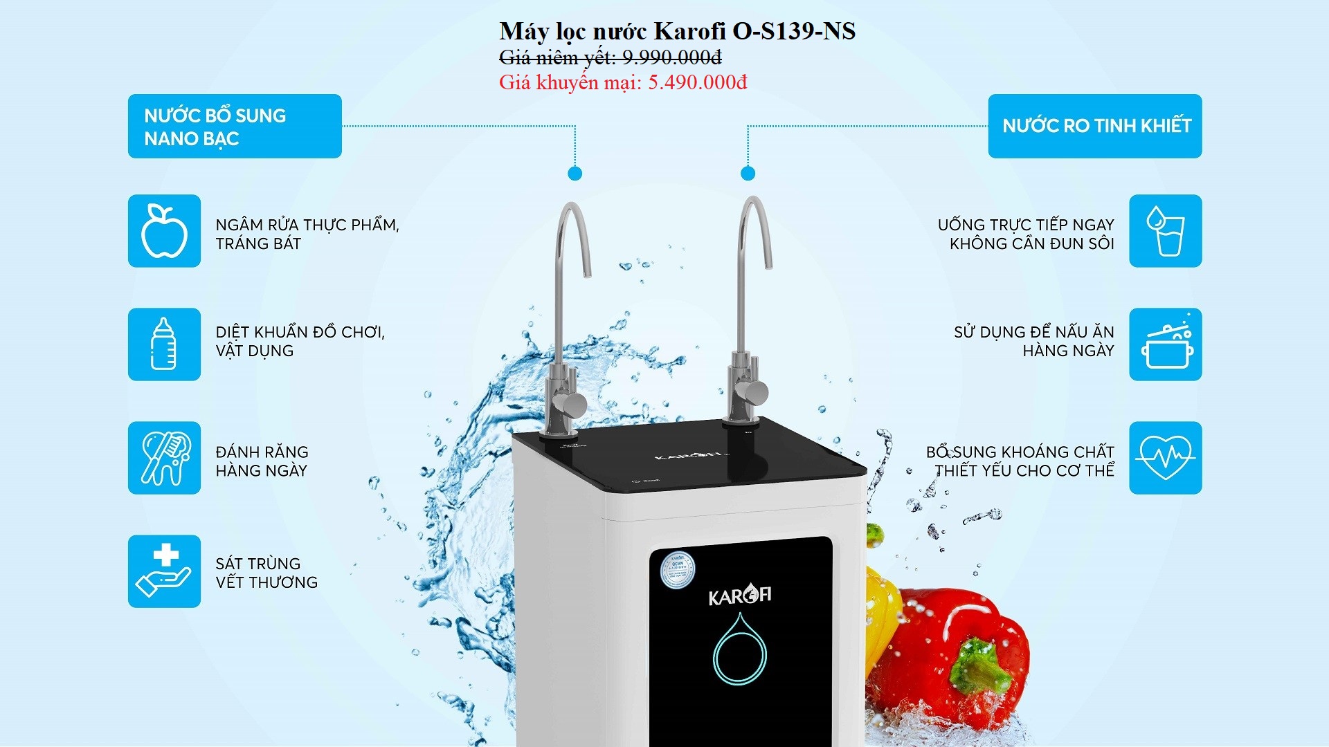 MÁY LỌC NƯỚC KAROFI OPTIMUS O-S139-NS