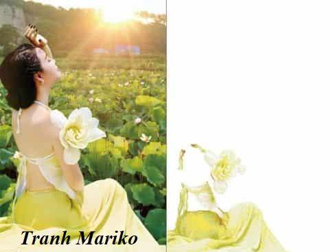 [HCM]Tranh đính đá Thiếu Nữ Bên Hồ Sen tắm nắng LV363 kích thước 50×75cm