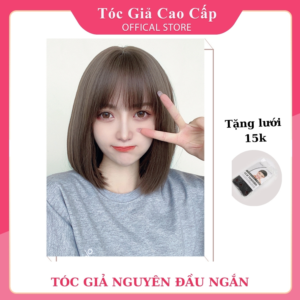 Tóc giả nữ nguyên đầu ngắn đẹp, 31cm, tặng kèm wig, D3030