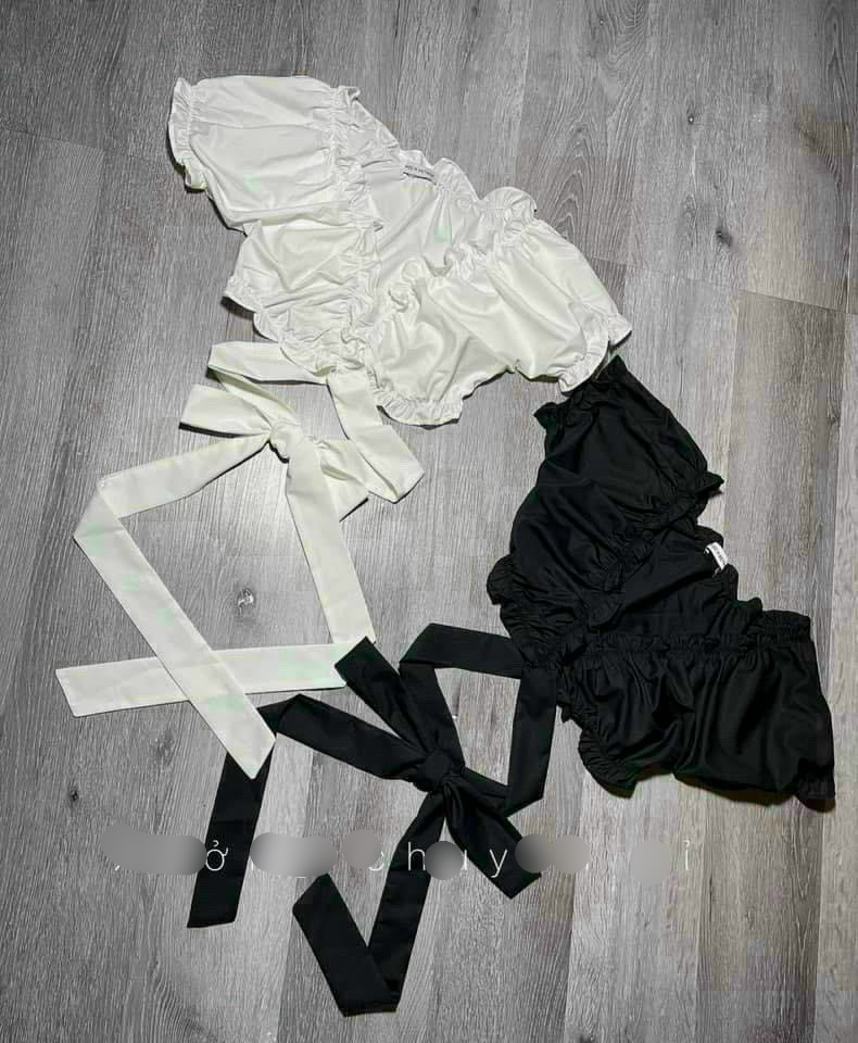 ÁO KIỂU ĐAN DÂY EO NHÚN BÈO CỔ V TU