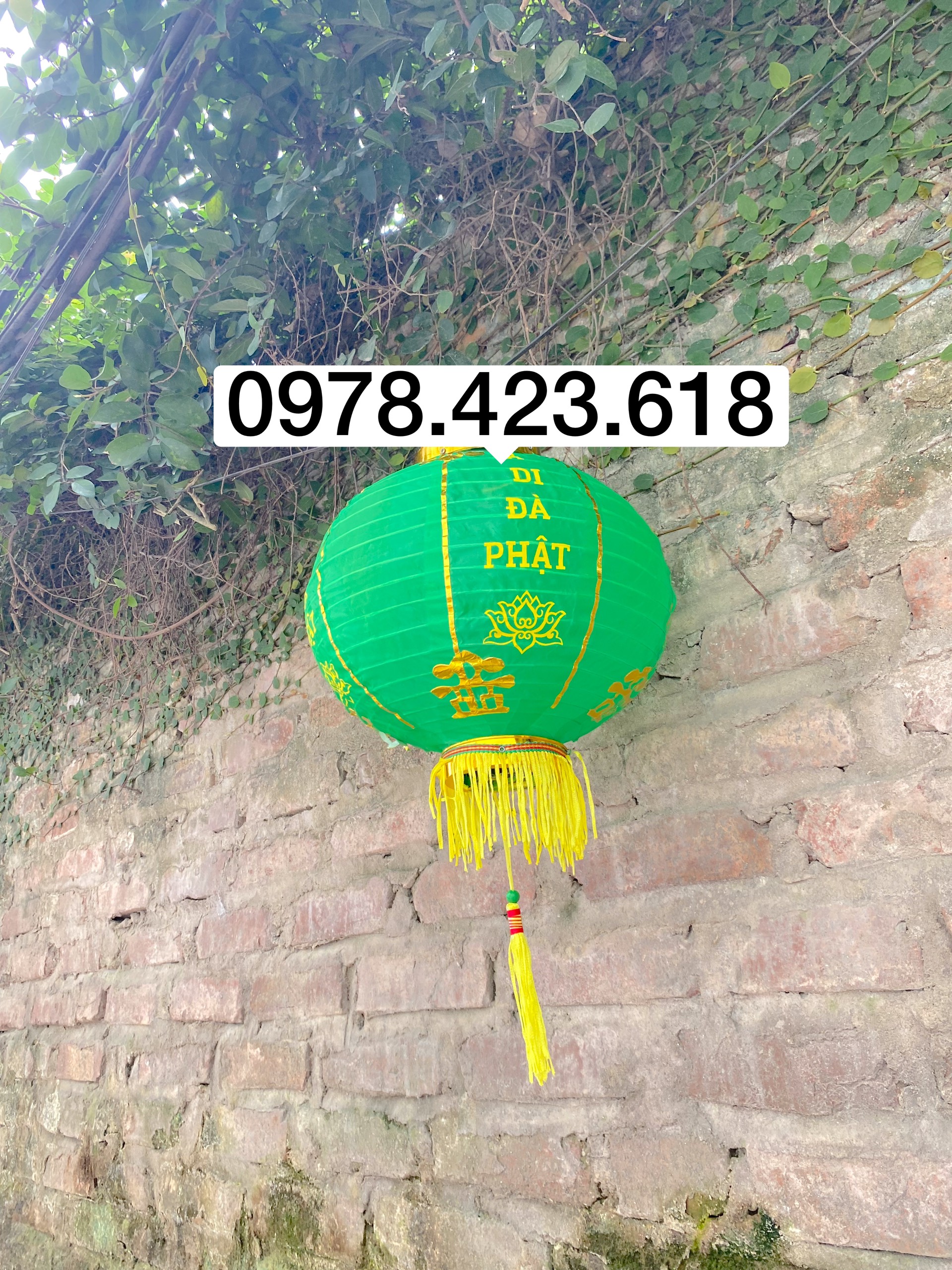 Đèn lồng Vải tròn in chữ A Di Đà Phật chống nước trang trí Đền Chùa, Lễ Hội, Phật Đản, Vu Lan ngoài trời giá rẻ