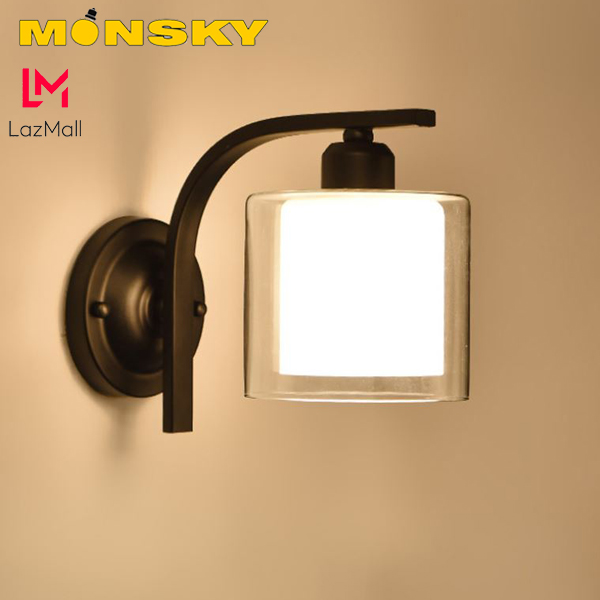 Đèn tường MONSKY MOKA cao cấp chao đèn thủy tinh 2 lớp, thân đèn kim loại sơn tĩnh điện sang trọng tặng kèm bóng LED