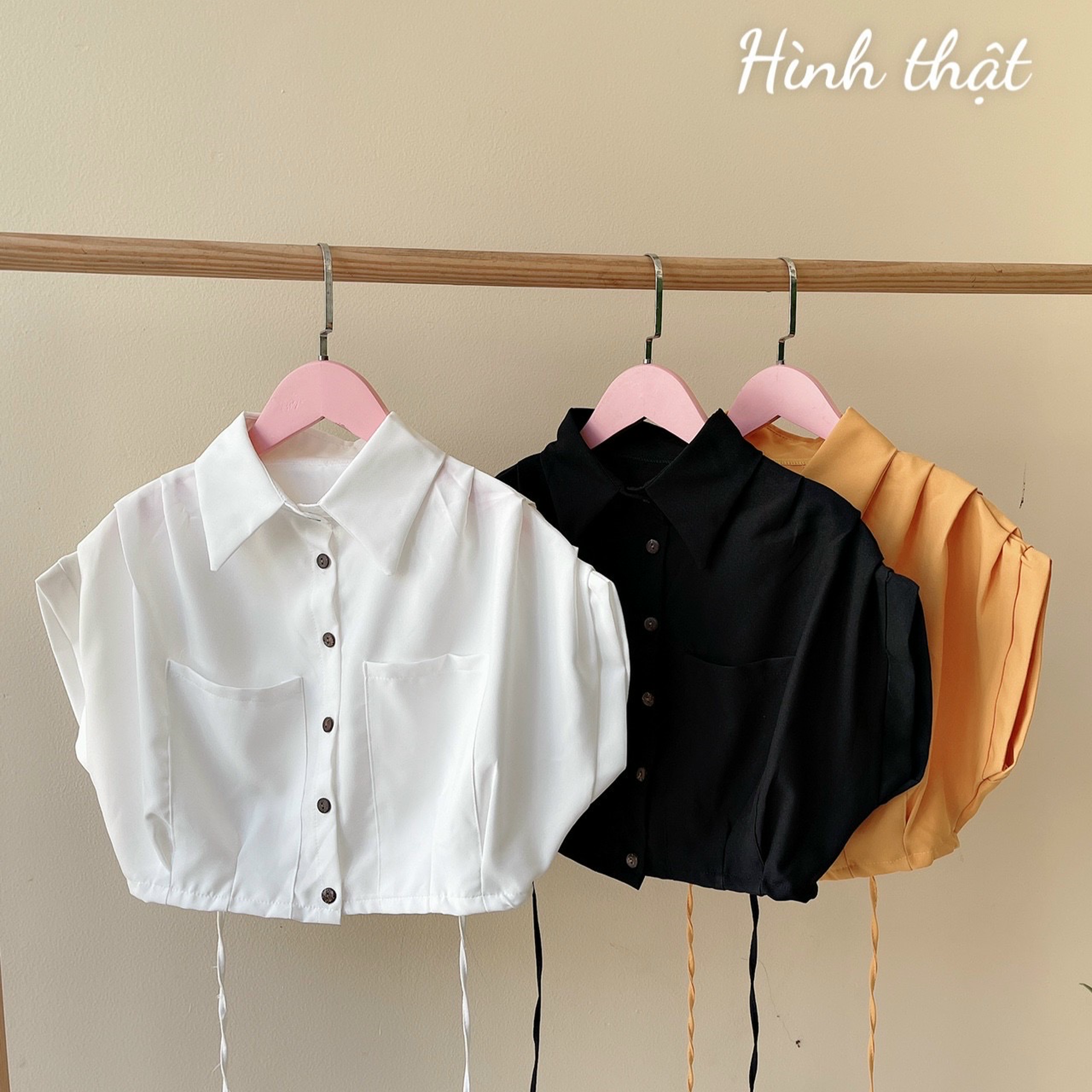 Hot 🔥🔥🔥 Áo sơ mi croptop dây chéo bụng (dưới 48kg) - Ảnh thật