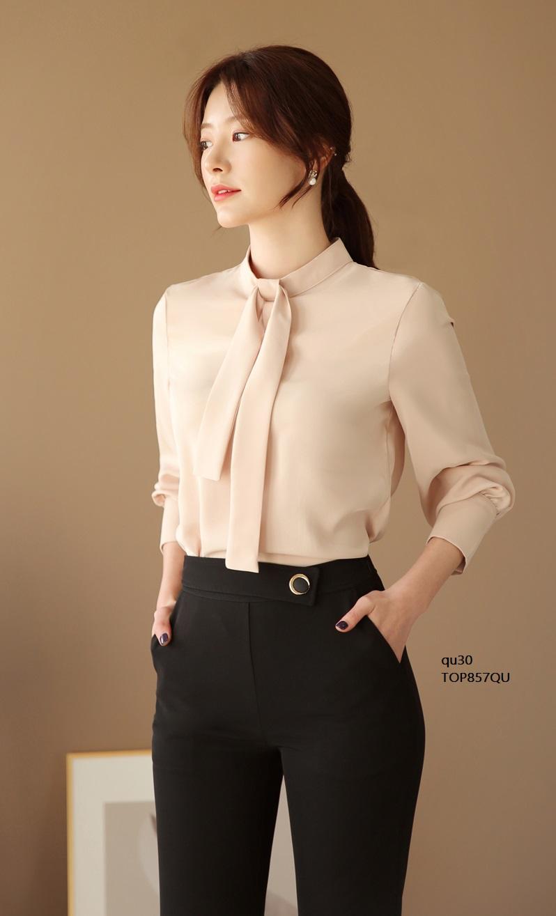 TOP857QU ÁO SƠ MI NỮ CỔ TRỤ