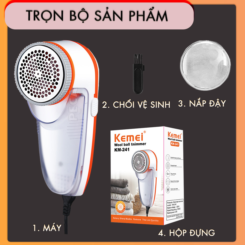 Máy cắt lông xù quần áo, chăn thảm mini cầm tay pin sạc tiện dụng máy cắt lông xù kemei km-241 cao cấp