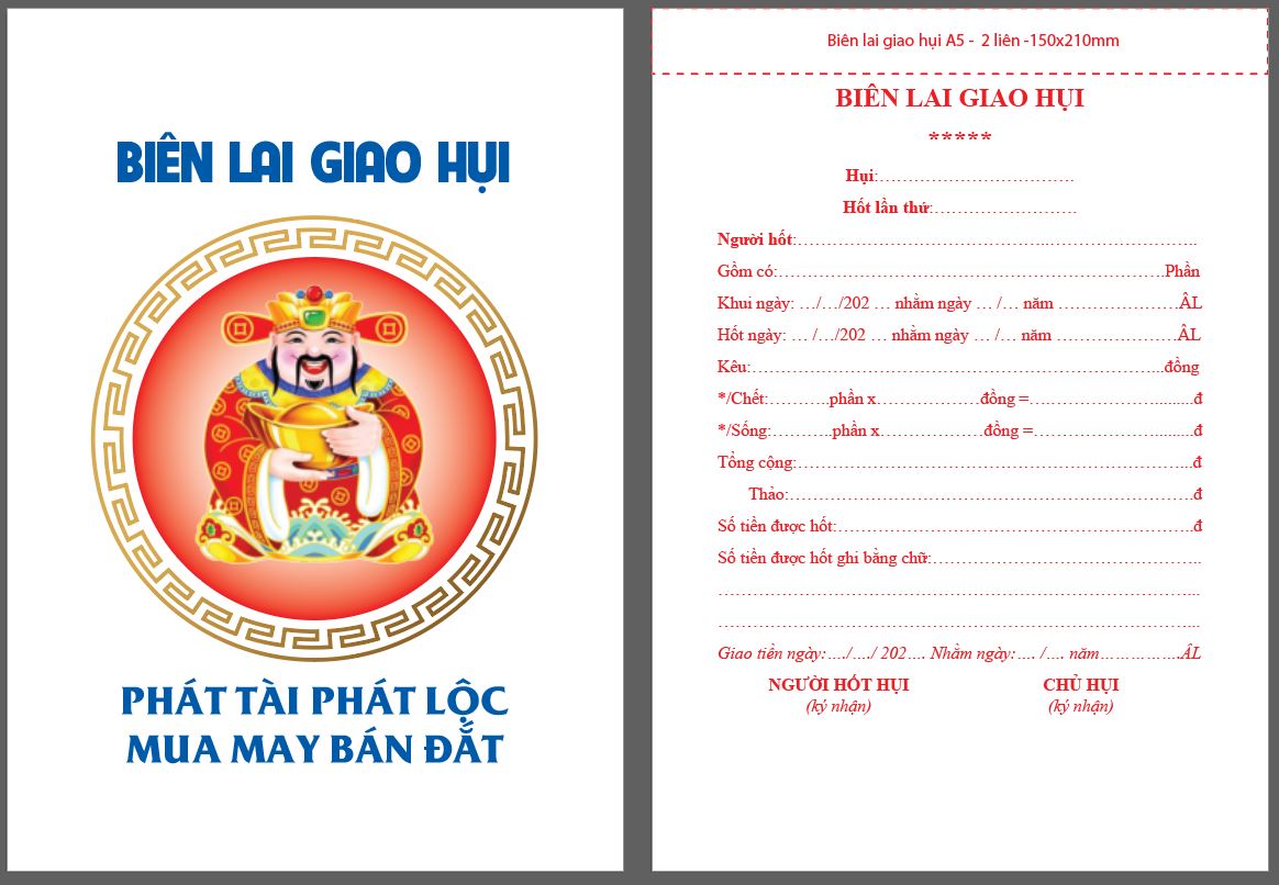 Biên lai giao Hụi - Biêu - Quê - Sổ Hụi Viên