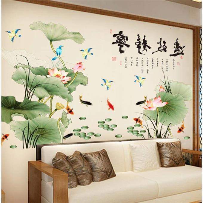 DECAL DÁN TƯỜNG TẾT ĐẦM SEN TO 2