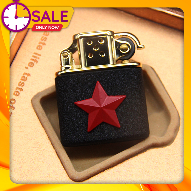 Vỏ Hộp Quẹt Bật Lửa Cối Zorro Z506 Si Đen In Hình Ngôi Sao - Dùng Xăng Bấc Đá   (KHÔNG GAS, KHÔNG XĂNG)