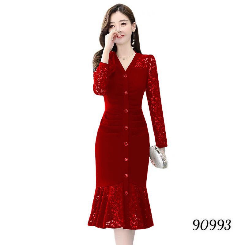 ĐẦM ÔM DÀI TAY DỰ TIỆC ĐUÔI CÁ SIÊU DỄ THƯƠNG