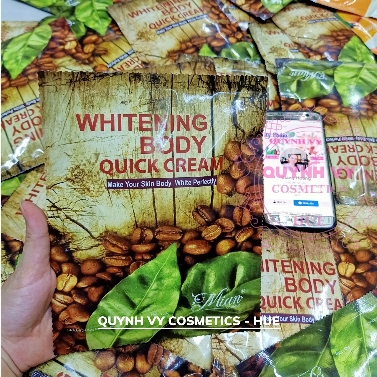 Kem tắm trắng toàn thân whitening body quick cream, quynh vy cosmetics - hue, kem tắm trắng mian tinh chất coffee, tắm trắng bật tone từ lần tắm đầu tiên, tắm là trắng
