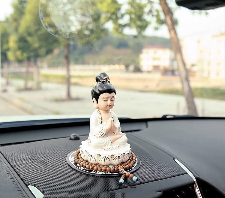 [HCM](Kèm chuỗi) Tượng Phật tọa đài sen - Phật Bà gốm trắng