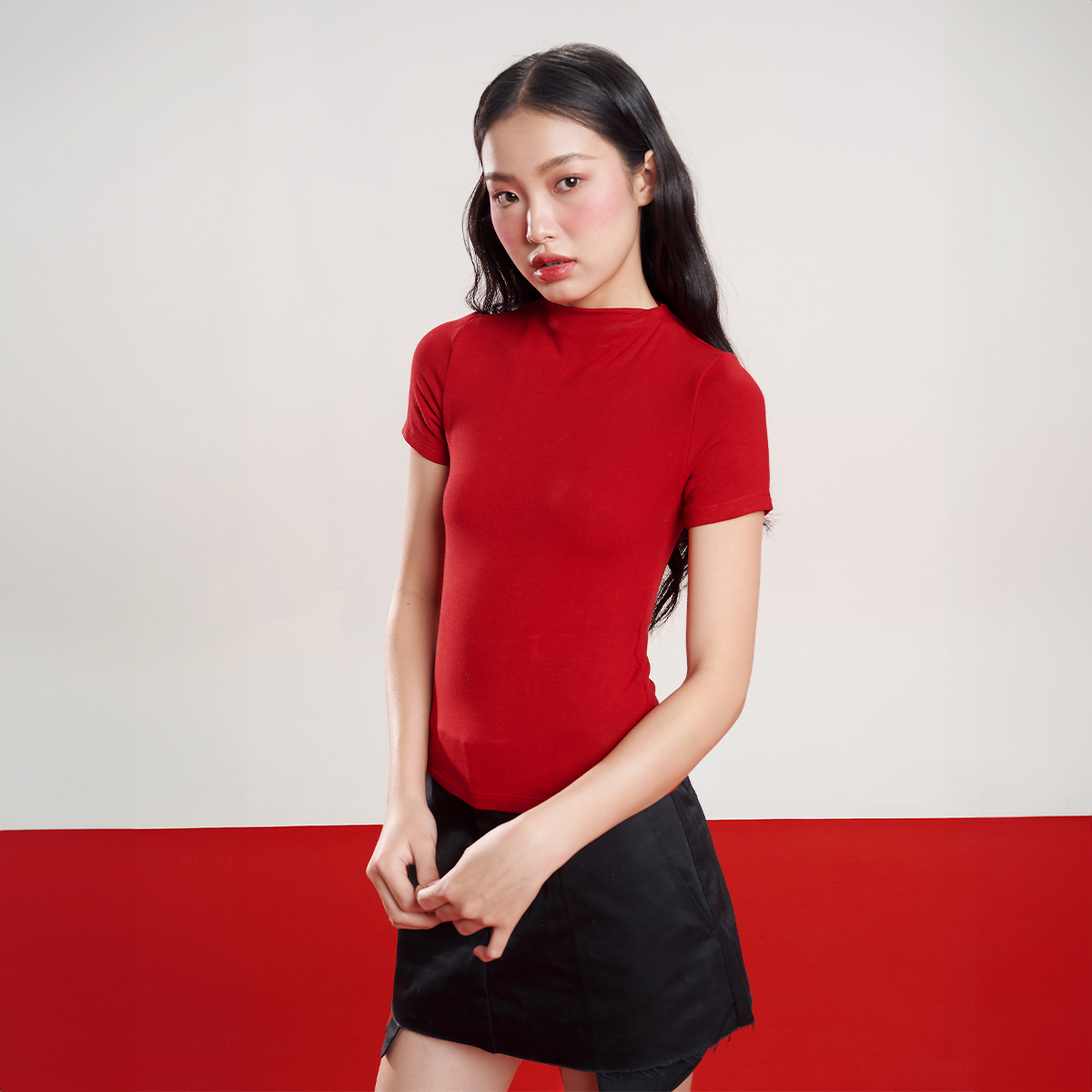 DOTTIE - Áo thun ôm tay ngắn - Đỏ - T0865
