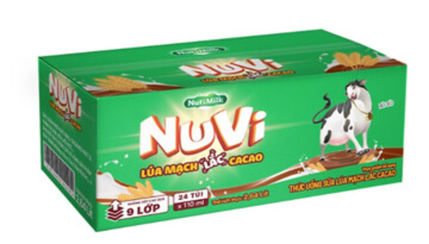 (Nutifood) thùng 24 túi 110ml sữa lúa mạch lắc cacao hương socola Nuvi