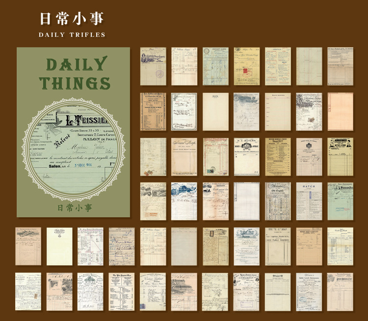 Cuốn 50 miếng giấy note vintage trang trí journal