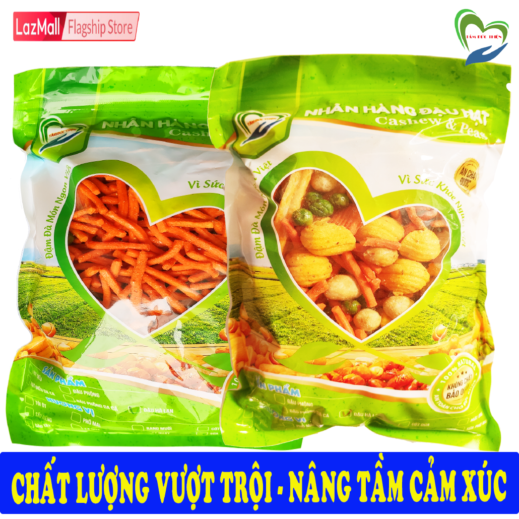 Combo 2 Túi ZIP 2 Vị: Đậu Ngũ Cốc Thập Cẩm Funmix 405GR và Bim Que Đậu Hà Lan Túi ZIP 335GR Tâm Đức Thiện đồ ăn vặt Lazada bánh kẹo quà Tết