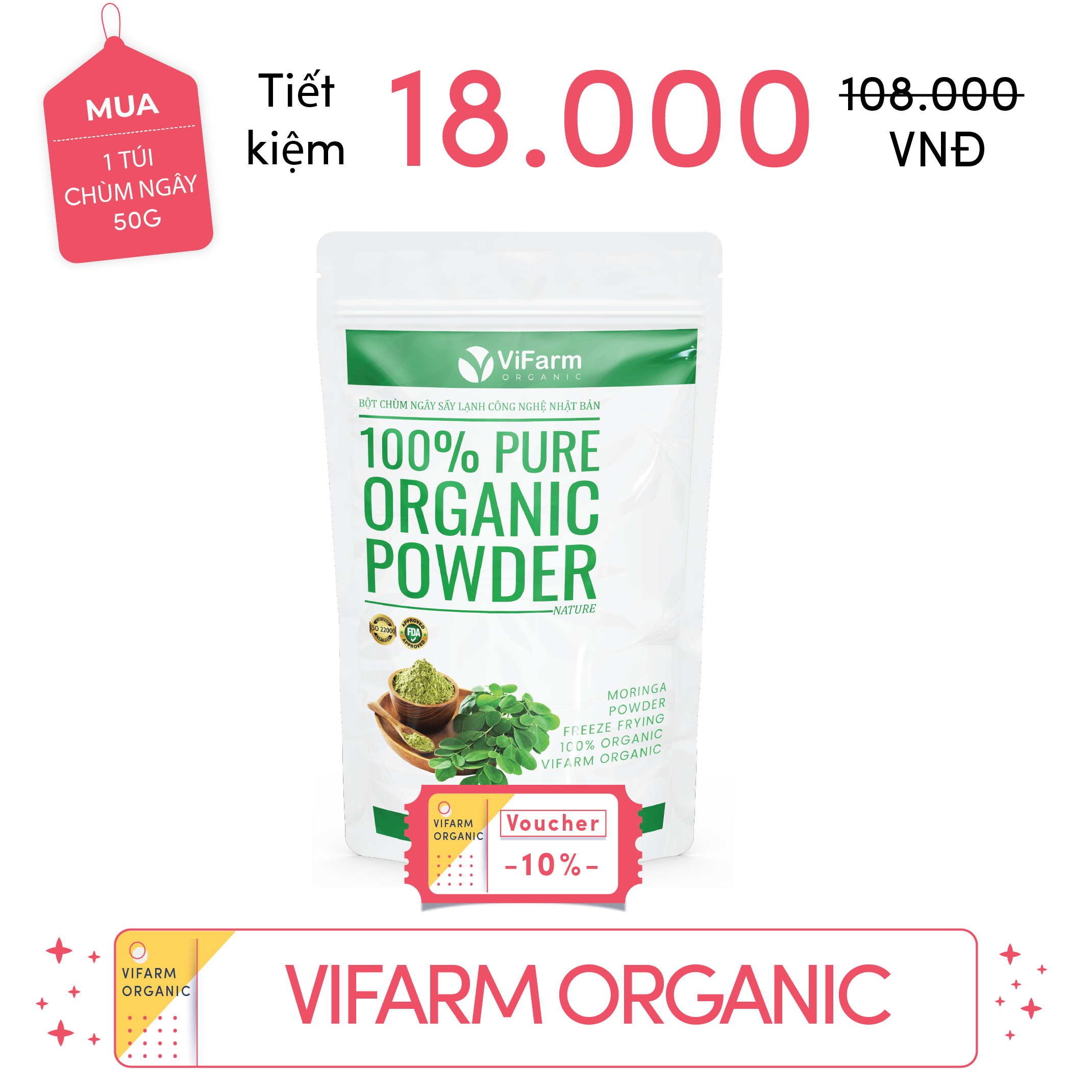 Bột Chùm Ngây Nguyên Chất ViFarm 50g