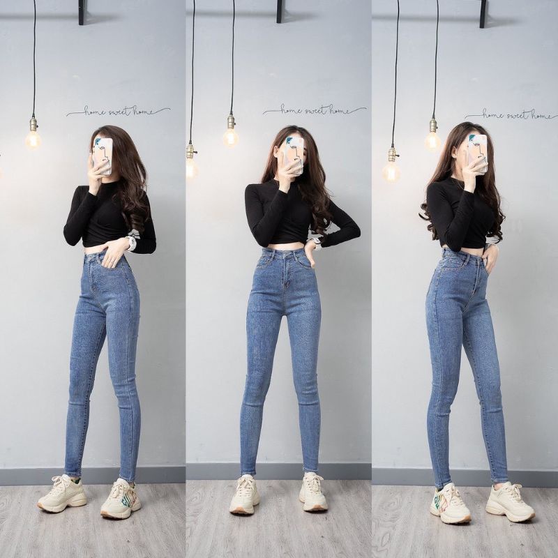 Quần jean ôm 1khuy đơn giản có túi