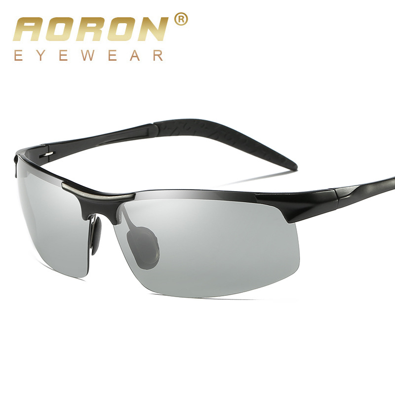 Kính mắt nam chính hãng AORON  8177 kính đổi màu đi ngày và đêm tròng kính polarized phân cực chống chói chống tia UV chuẩn 400 gọng nhôm magie siêu nhẹ siêu chắc