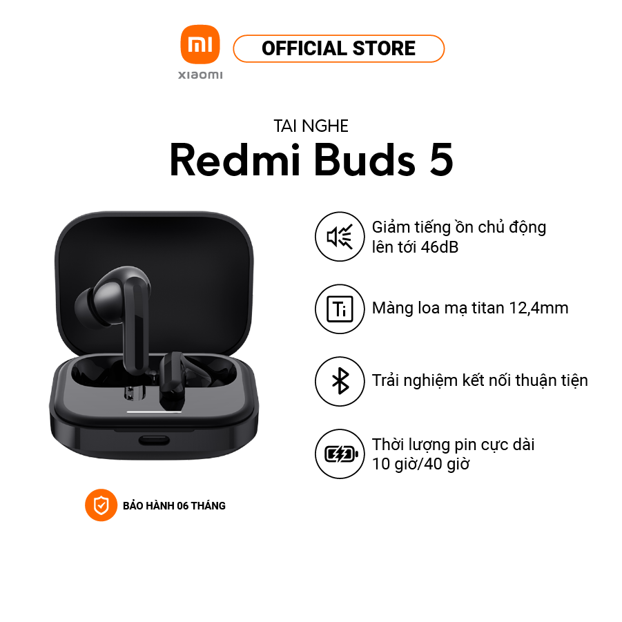 Tai nghe Bluetooth Redmi Buds 5 | Giảm tiếng ồn AI tới 46dB | Thời lượng pin 10h | kết nối thiết bị kép