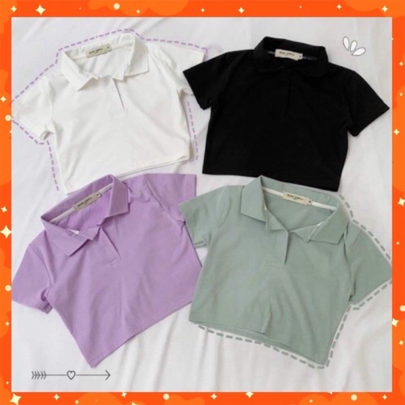 [HCM]Áo polo croptop áo cổ trụ trơn