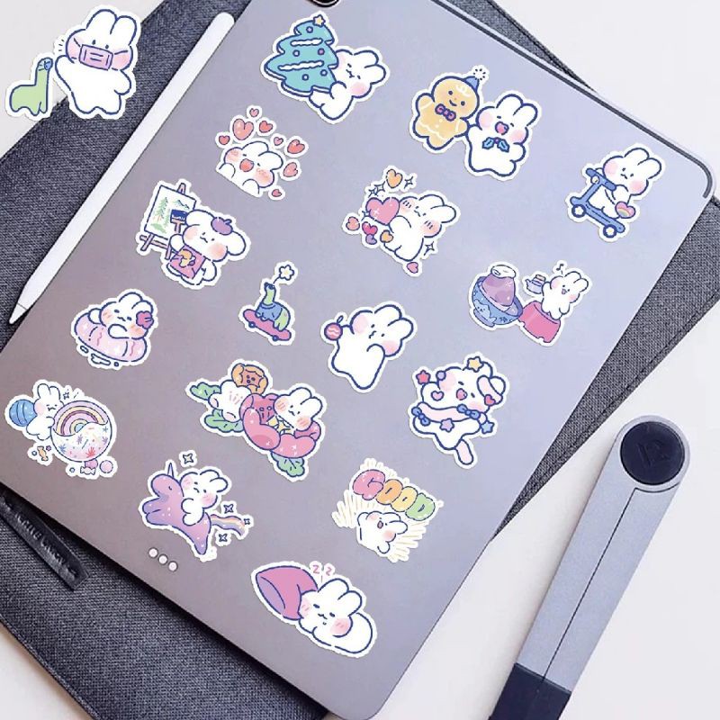 Set 50 sticker hình dán thỏ hồng chống thấm nước