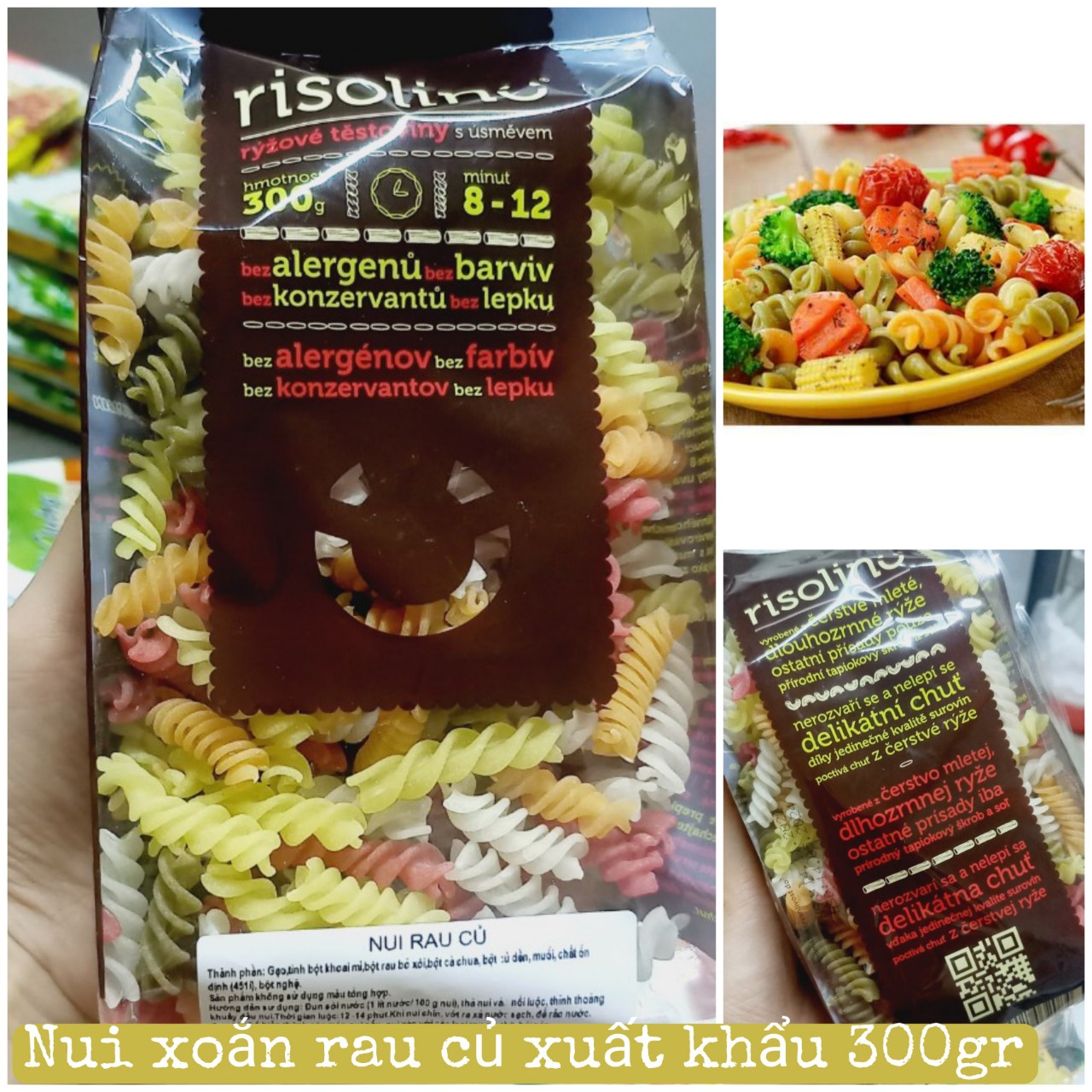 Nui rau củ xoắn ngũ sắc organic xuất khẩu Green Food gói 300gr