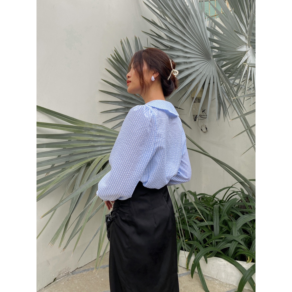 Áo Cổ Sen Sọc - Xanh [A022 - Senbe Clothing]