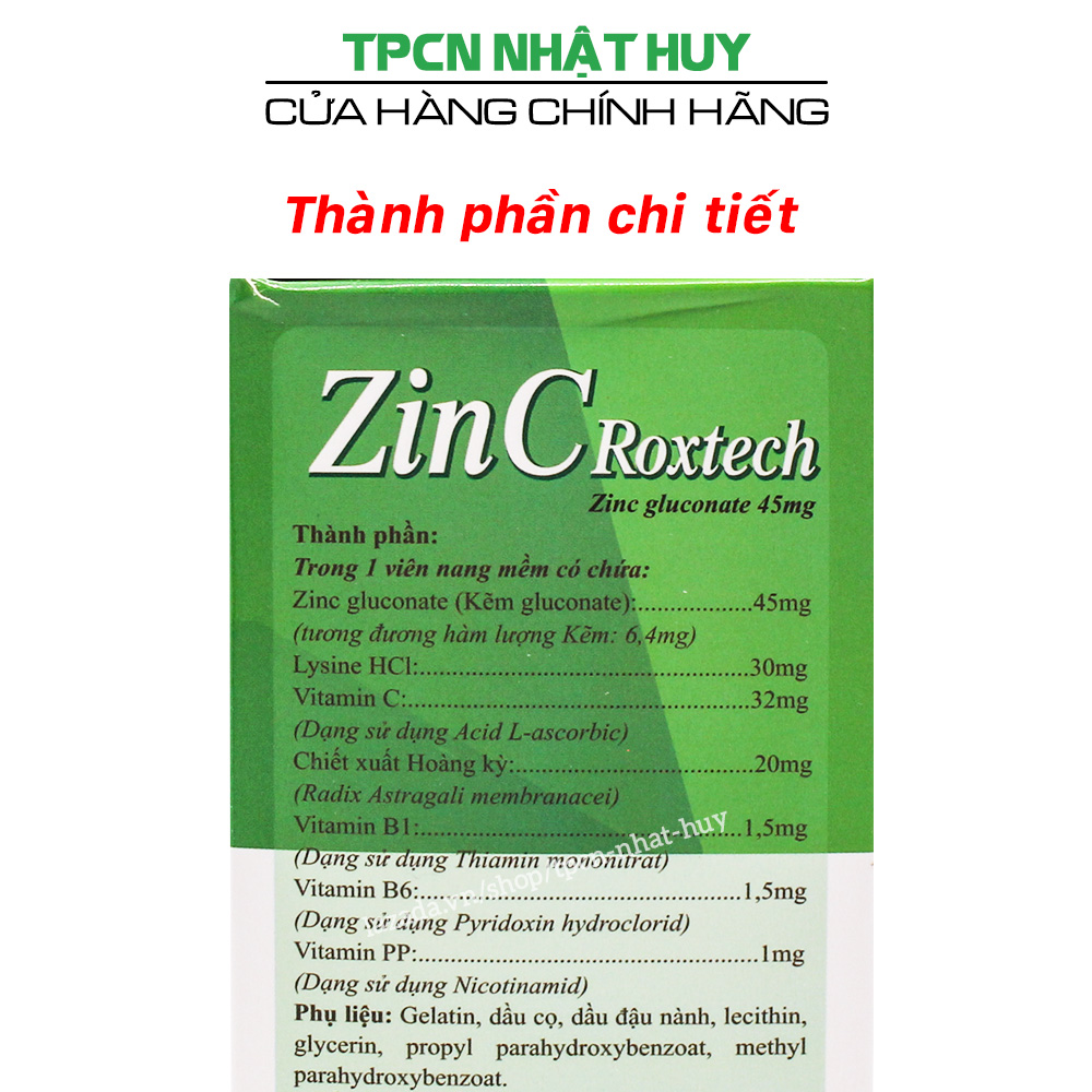 Viên uống ZinC Roxtech bổ sung Kẽm, Vitamin C hỗ trợ tăng cường sức đề kháng - Hộp 100 viên