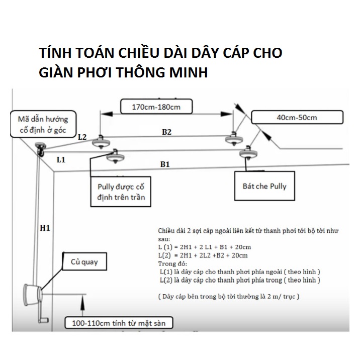 Cuộn cáp giàn phơi thông minh dài 8m lắp cho trần cao