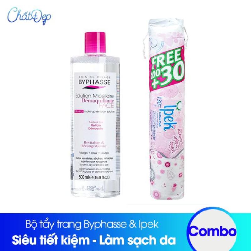 Combo bông tẩy trang Ipek 130 miếngvà nước tẩy trang Byphasse 500ml