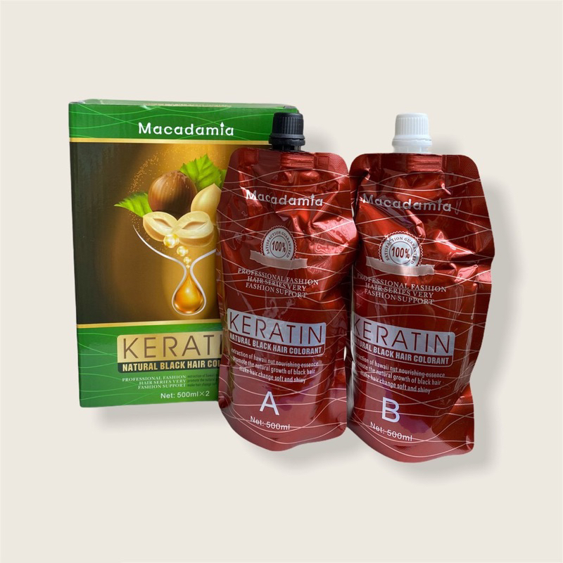 Nhuộm đen Macadamia 500mlx2 Phủ bạc không dính da đầu Nhuộm đen Keratin Nhuộm đen maca