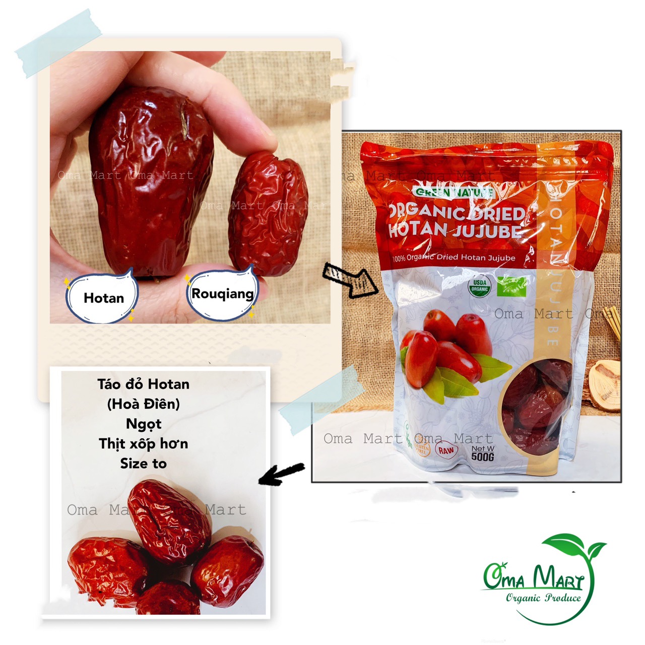 Táo đỏ Hotan hữu cơ Green Nature 500g