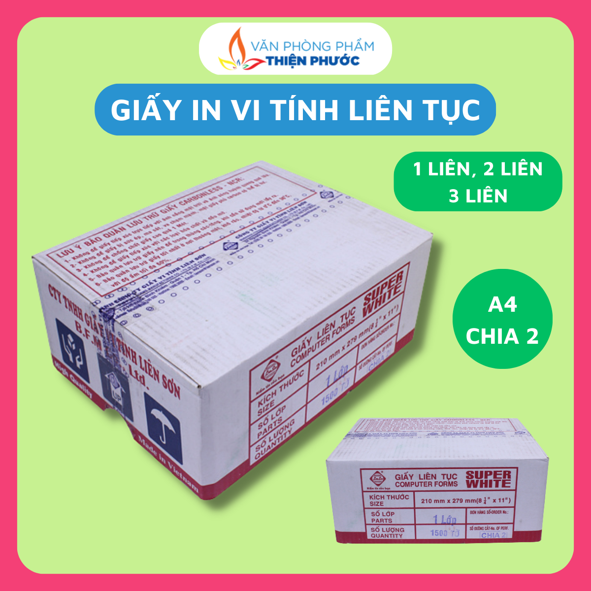Giấy in liên tục 1liên 2 liên 3 liên chia 2 THIỆN PHƯỚC
