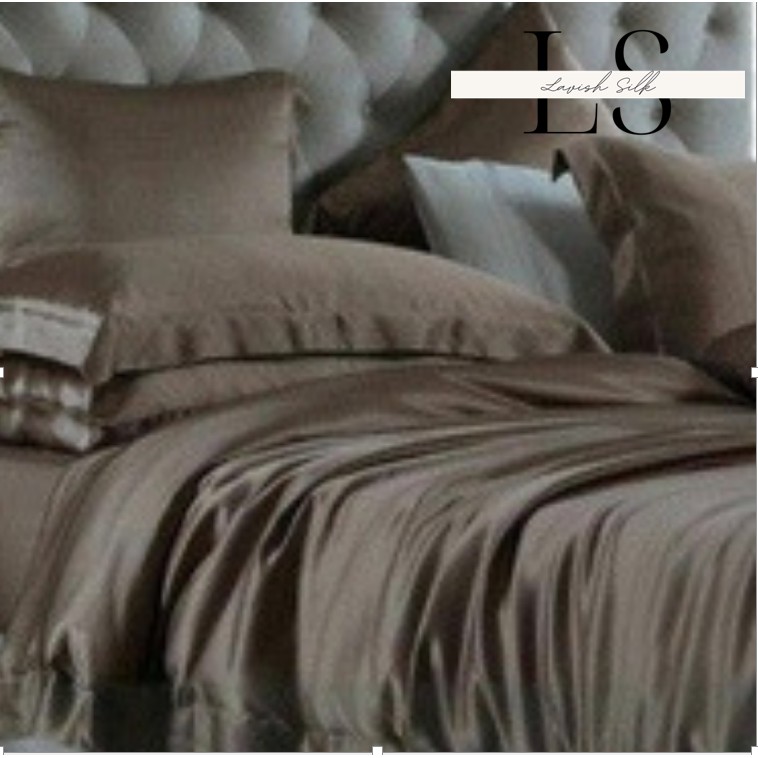 Bộ vỏ chăn phi lụa lavish silk cao cấp mát lạnh hàng loại 1 không nối vải - nâu