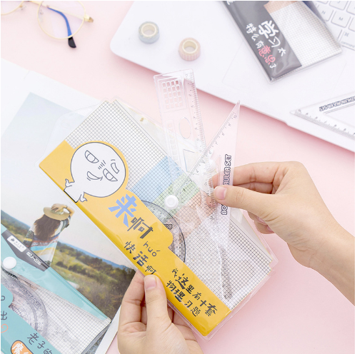 Bộ thước kẻ, thước đo độ, eke học sinh - bộ dụng cụ học tập 4 chiếc