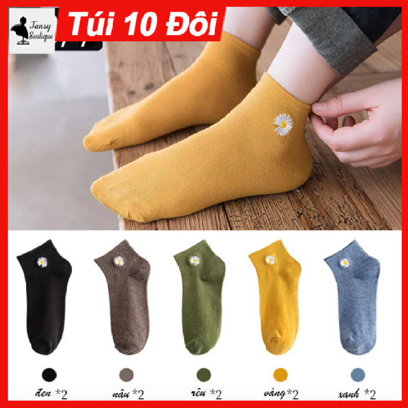 Tất nữ cổ ngắn - Tất hoa cúc nữ - Combo 10 đôi