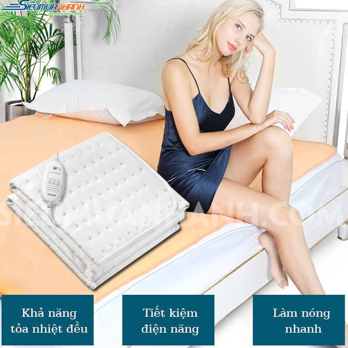 Đệm Sưởi Điện Beurer UB68XXL/ TS26 / TS19, Nệm Sưởi / Đệm Sưởi Đôi, Thiết Bị Sưởi Ấm, Có Điều Khiển, 3 Mức Nhiệt, Chất Liệu Cotton, Giặt Được, Tiêu Chuẩn EU, An Toàn, Làm Ấm Nhanh, Nhập Đức, BH 24 Tháng