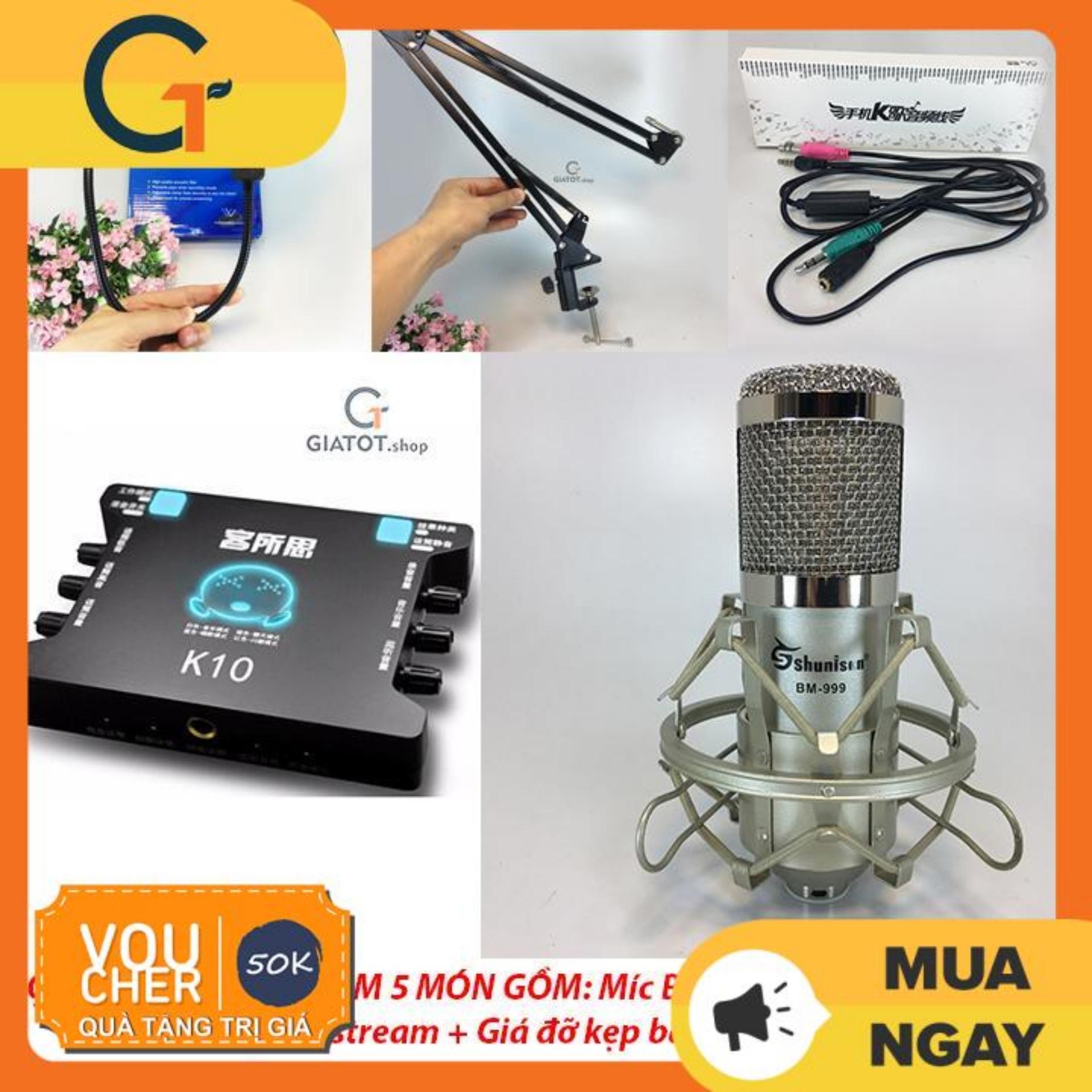 Bộ micro thu âm cao cấp BM999 + sound card K10 + dây livestream + Kẹp đỡ để bàn và màng lọc