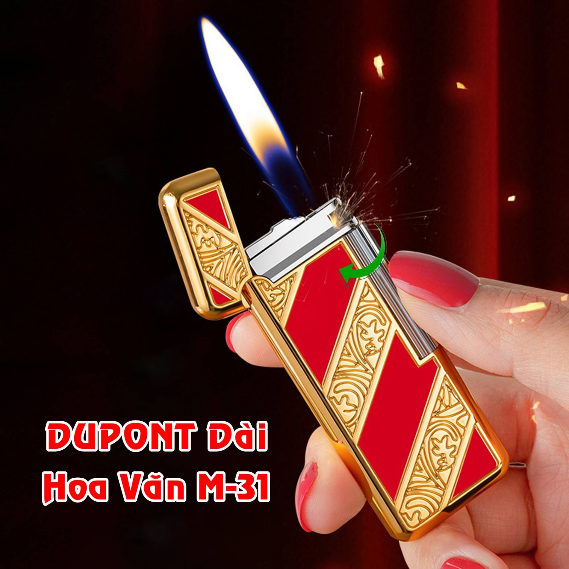 Bật lửa dupont m-31 dài hoa văn xài gas
