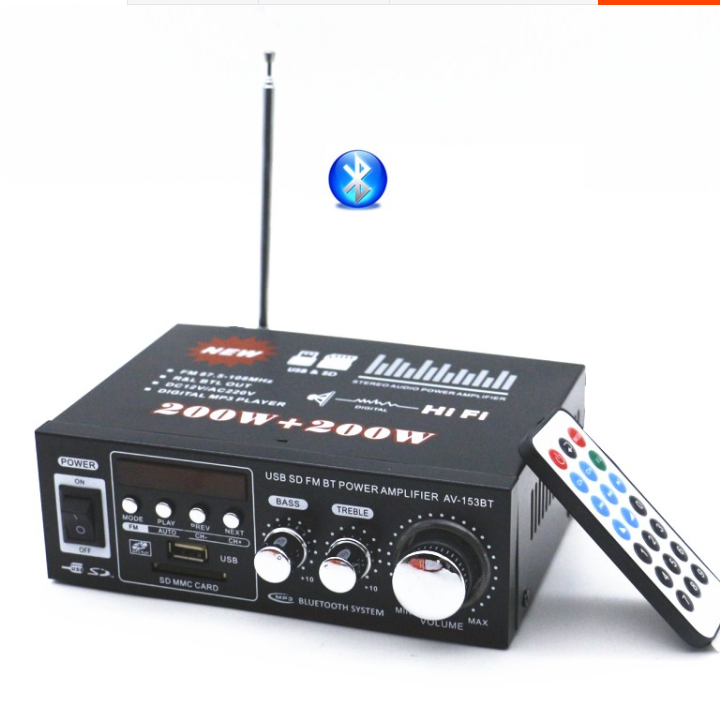 Ampli mini blutooth 12v 220v AV-153TV, USB,SD,FM