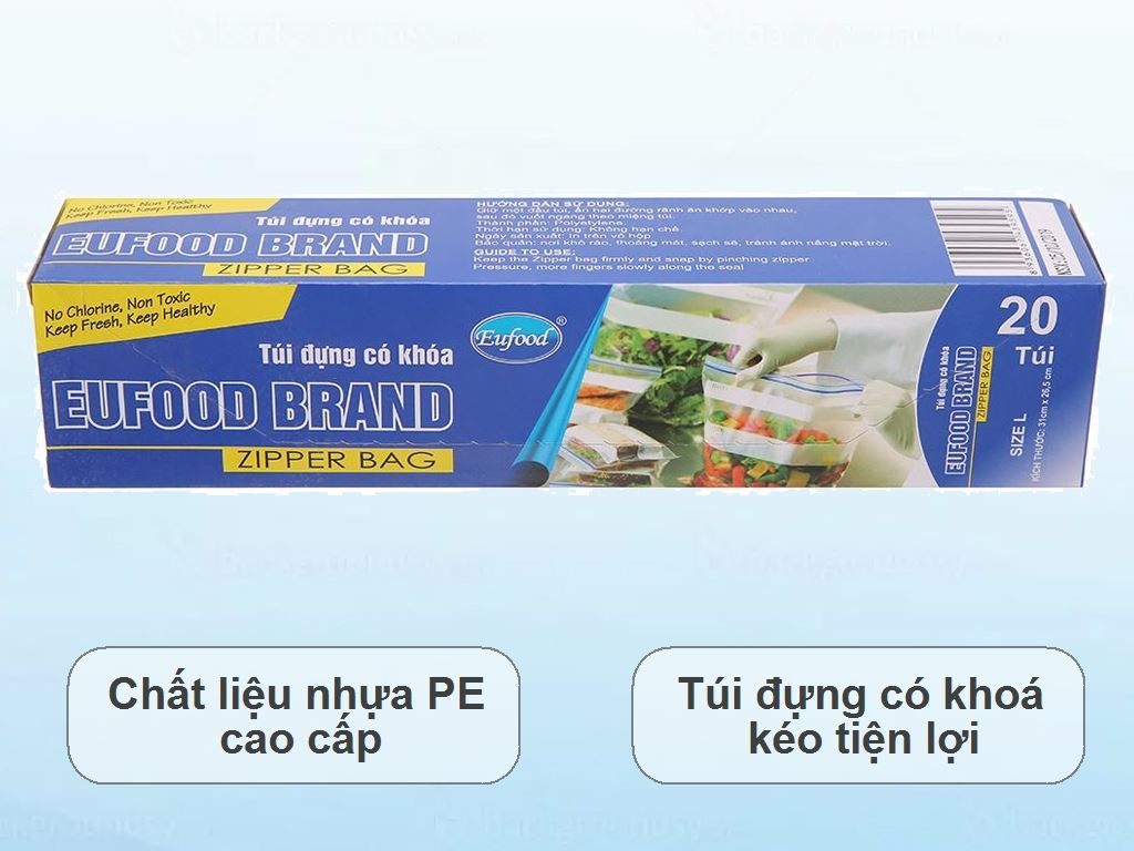 Túi đựng có khoá Zip Eufood size L 26.5 x 31cm (20 túi)