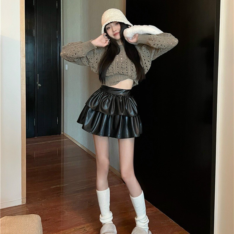 chân váy da 2 tầng siêu hot.