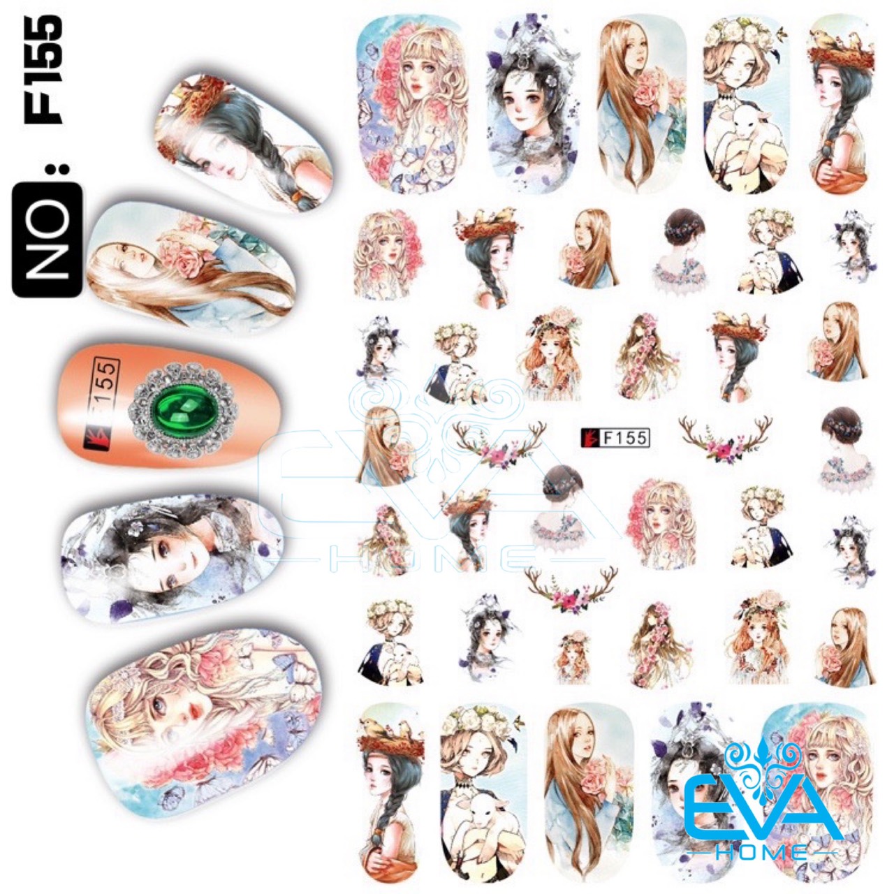 [HCM]Decal Dán Móng Tay 3D Nail Sticker Hoạ Tiết Nhân Vật Truyện Tranh Phong Cách Châu Âu Anime Girls F155